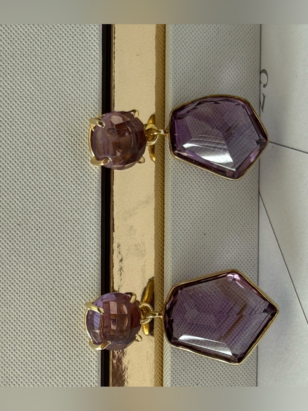 Gold-Tone Amethyst quartz Drop Earrings - Elegant Women’s Jewelry